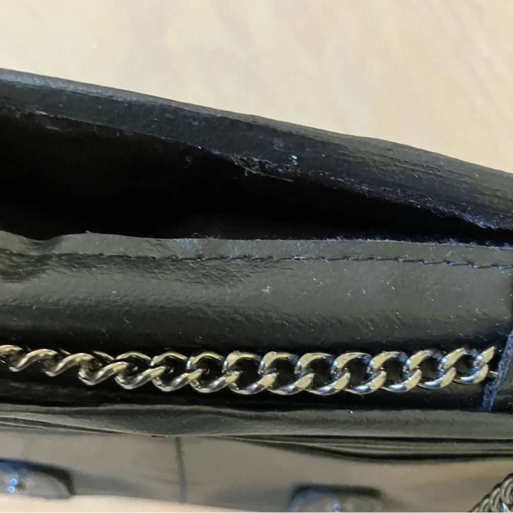 RACHEL ROY Black Faux Leather Wallet Chain Shoulder Bag